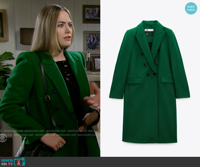 Zara Wool Blend Menswear Style Coat worn by Hope Logan (Annika Noelle) on The Bold and the Beautiful