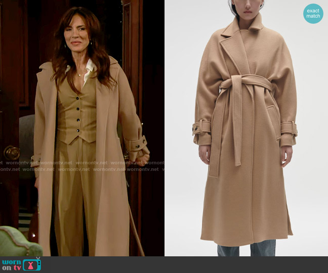 Zara Belted Wool Blend Coat worn by Taylor Hayes (Krista Allen) on The Bold and the Beautiful