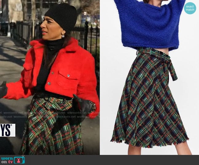 Zara Colorful Tweed Skirt worn by Michelle Miller on CBS Mornings