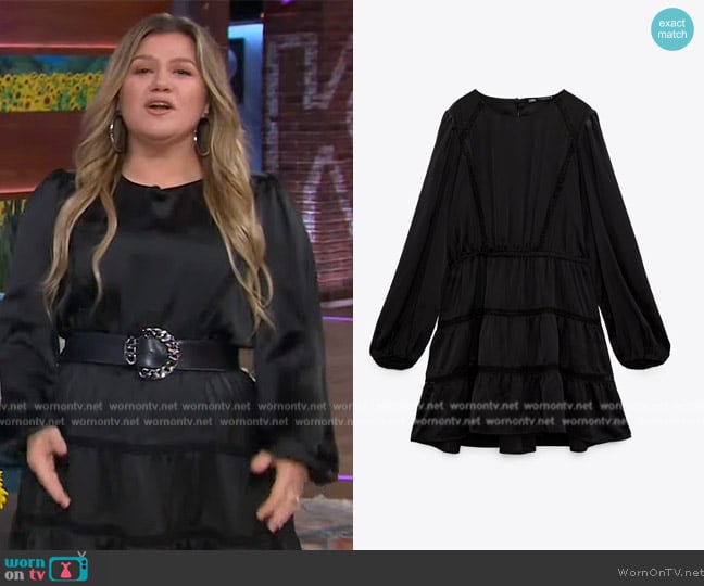 Zara Satin Effect Dress with Lace Inserts worn by Kelly Clarkson on The Kelly Clarkson Show