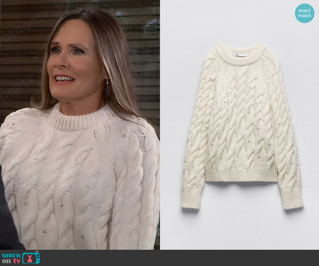 Zara Sparkly Cable Knit Sweater worn by Lucy Coe (Lynn Herring) on General Hospital