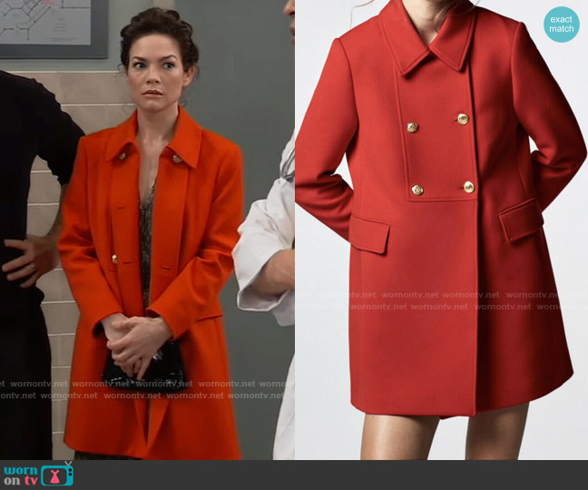 Zara Tailored Buttoned Coat worn by Elizabeth Webber (Rebecca Herbst) on General Hospital