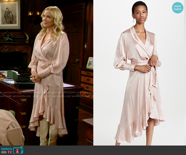 Zimmermann Silk Wrap Midi Dress in Petal worn by Brooke Logan (Katherine Kelly Lang) on The Bold and the Beautiful