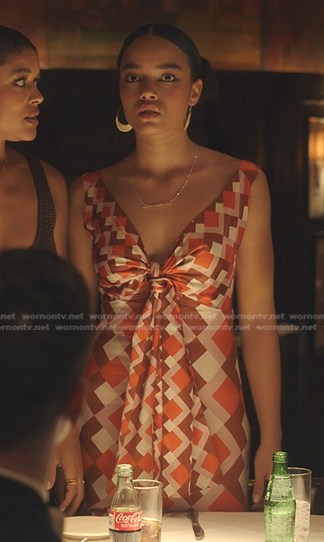 Zoya's orange geometric dress on Gossip Girl