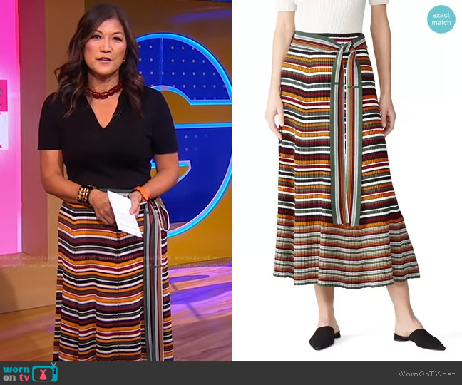 3.1 Phillip Lim Multi Striped Wrap Skirt worn by Juju Chang on Good Morning America