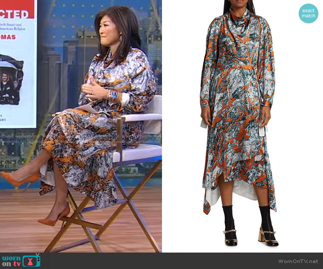 3.1 Phillip Lim Lichen Bloom Cowl Midi-Dress worn by Juju Chang on Good Morning America