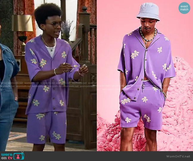 Asos Knit Oversized Button Up Polo and Shorts worn by Noah Lambert (Israel Johnson) on Bunkd