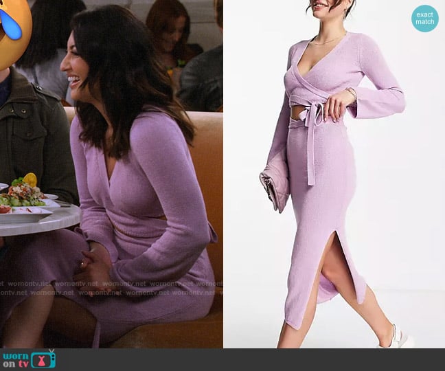 ASOS Design Knitted Wrap Top in Lilac worn by Valentina (Francia Raisa) on How I Met Your Father