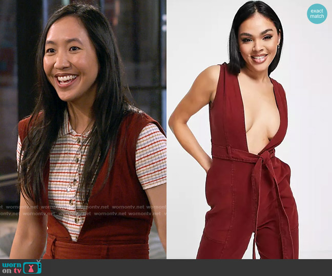 ASOS Design Plunge Cotton Stretch Twill Jumpsuit worn by Ellen (Tien Tran) on How I Met Your Father