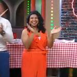 Aarti Sequeira’s orange ruffle jumpsuit on Good Morning America