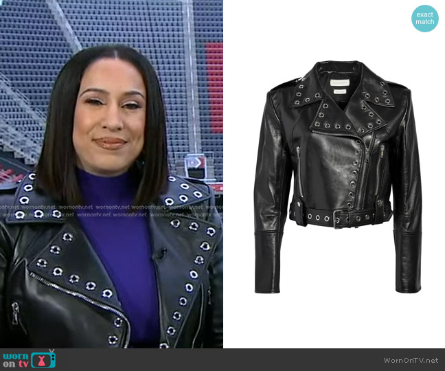 Alexander McQueen Grommet Leather Biker Jacket worn by Dany Garcia on Good Morning America