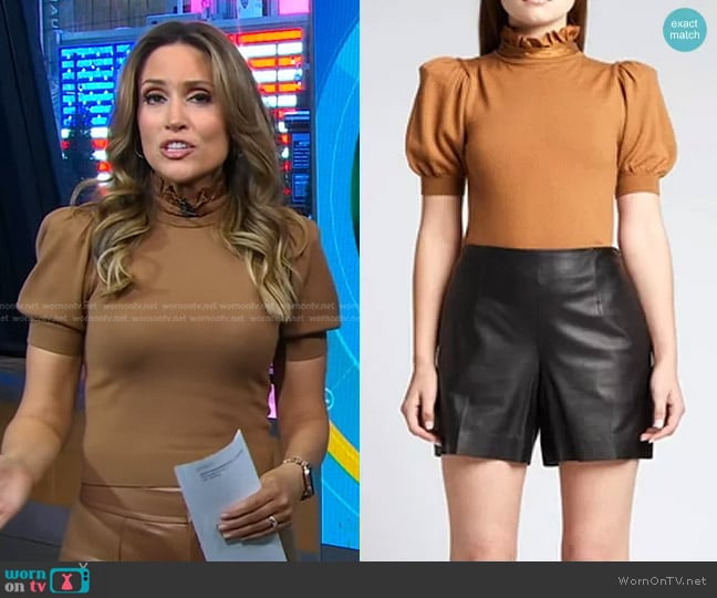 Alice + Olivia Chase Puff-Sleeve Top worn by Rhiannon Ally on Good Morning America