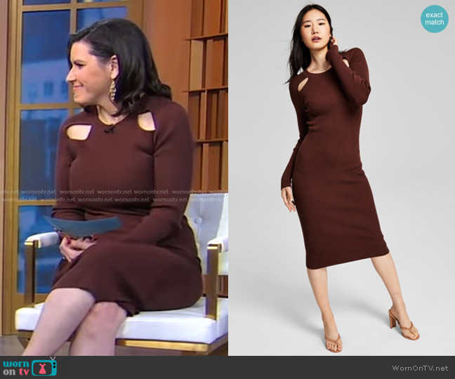 And Now This Cut-Out Long Sleeve Dress in Brown worn by Kate Gibson on Good Morning America
