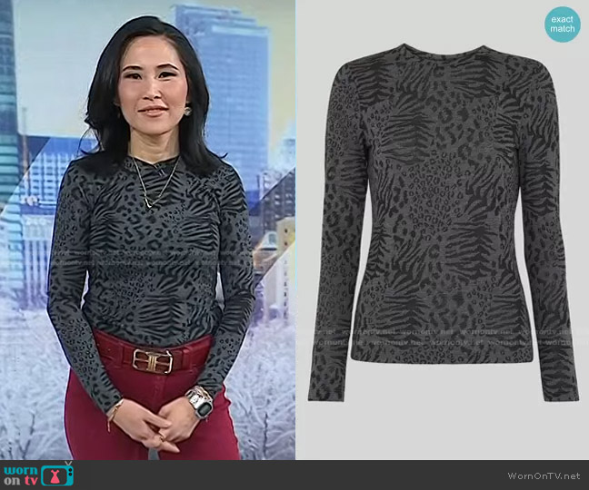 Whistles Animal Burnout Crew Neck Top worn by Vicky Nguyen on Today