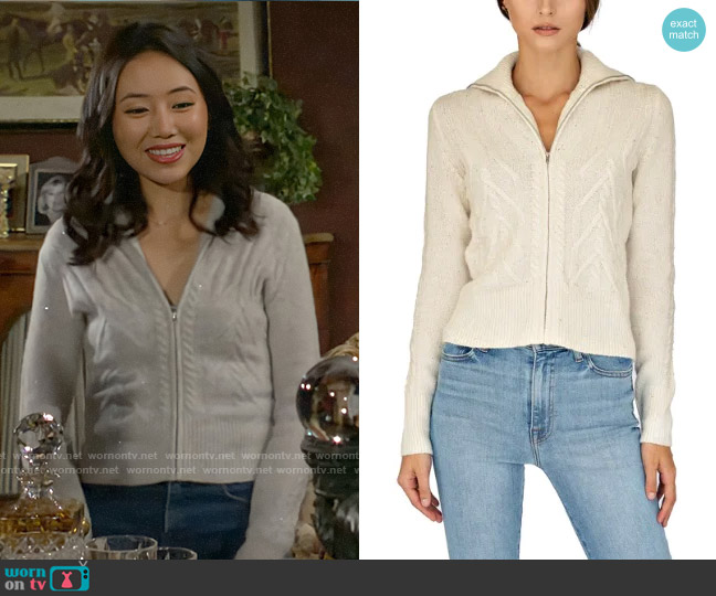 Autumn Cashmere Sequin Cable Zip Cardigan worn by Allie Nguyen (Kelsey Wang) on The Young and the Restless