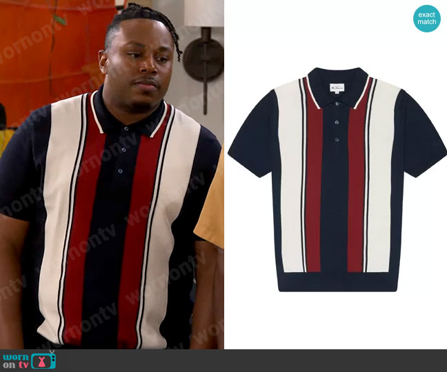 Ben Sherman Mod Stripe Knit Polo worn by Marty (Marcel Spears) on The Neighborhood