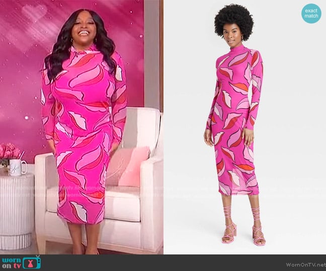 WornOnTV: Sherri’s pink feather print mesh dress on Sherri | Sherri ...