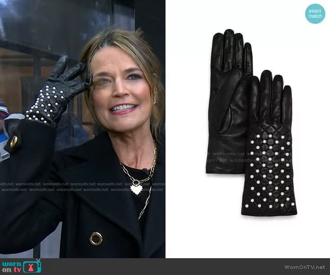 Bloomingdale's Beaded Leather Gloves worn by Savannah Guthrie on Today