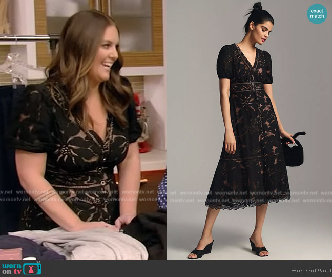 Anthropologie By Anthropologie Puff-Sleeve Lace Dress worn by Monica Mangin on Live with Kelly and Ryan