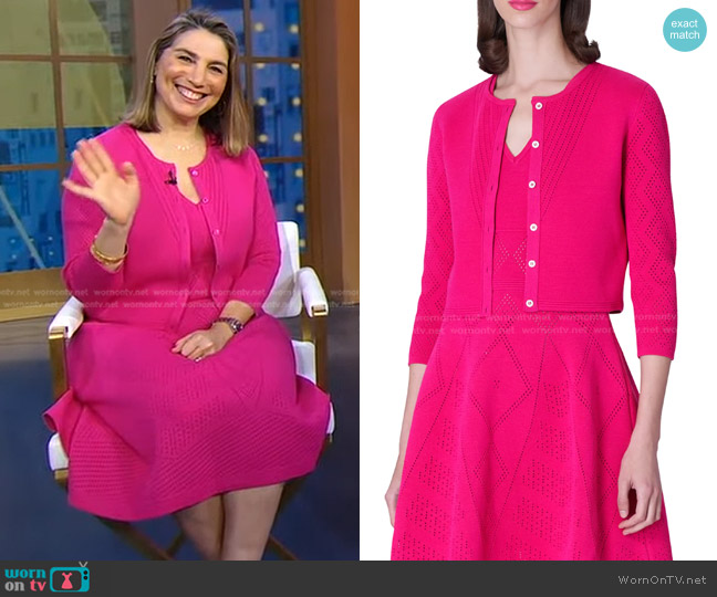 Carolina Herrera Pointelle Cardigan worn by Zibby Owens on Good Morning America