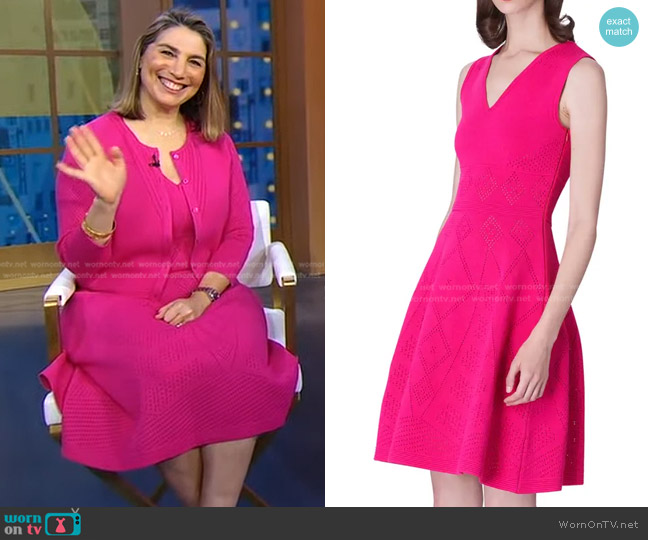 Carolina Herrera Pointelle Jacquard Fit & Flare Dress worn by Zibby Owens on Good Morning America