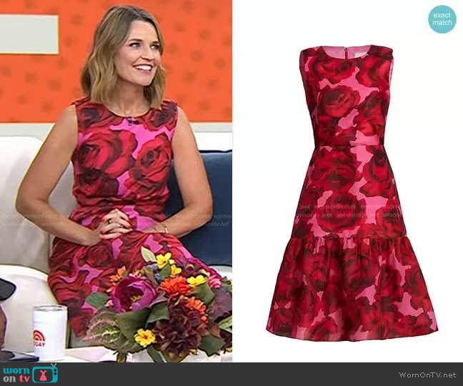 Carolina Herrera Sleeveless Painterly Rose Dress worn by Savannah Guthrie on Today