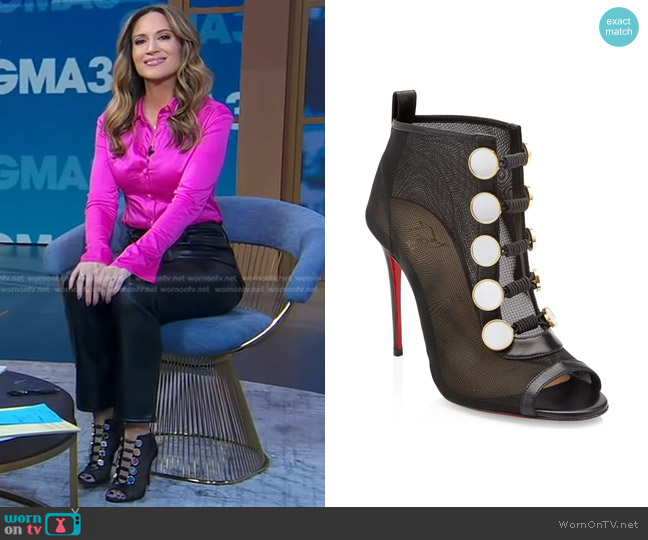 Christian Louboutin Marikate Mesh Peep-Toe Ankle Boots worn by Rhiannon Ally on Good Morning America
