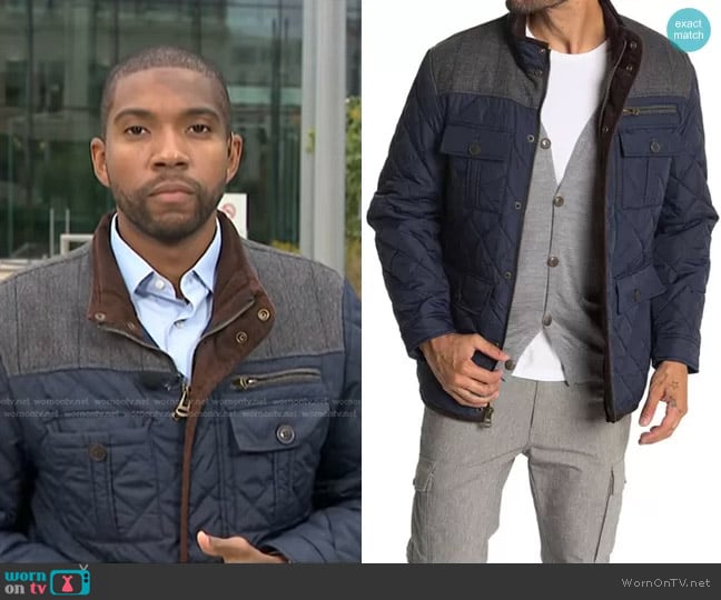 Cole Haan Quilted Utility Pocket Jacket worn by Shaquille Brewster on NBC News Daily