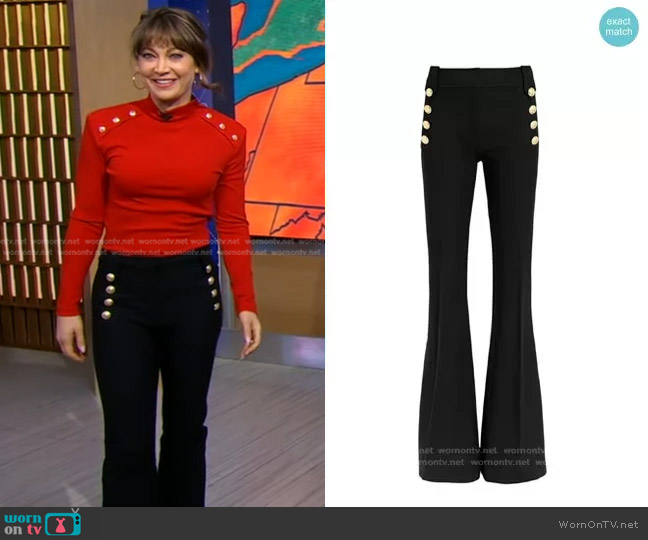 WornOnTV: Ginger’s red button shoulder top and pants on Good Morning ...