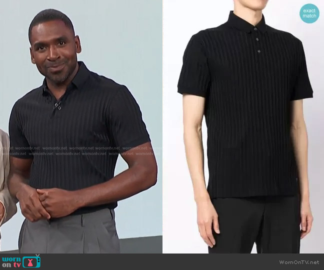 WornOnTV: Justin’s black ribbed polo shirt on E! News | Justin ...