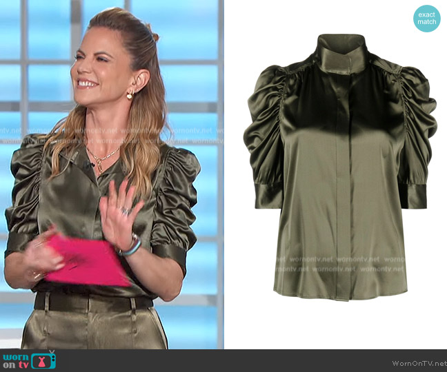 Frame Ruffle-sleeves Silk Blouse worn by Natalie Morales on The Talk