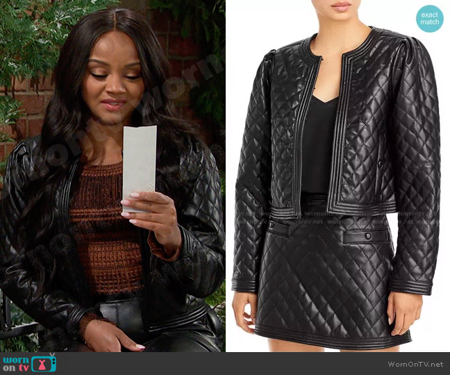 Aqua x Scout the City Faux Leather Quilted Jacket worn by Chanel Dupree (Raven Bowens) on Days of our Lives