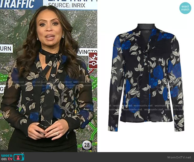 Jason Wu Floral Tie Neck Blouse worn by Adelle Caballero on Today