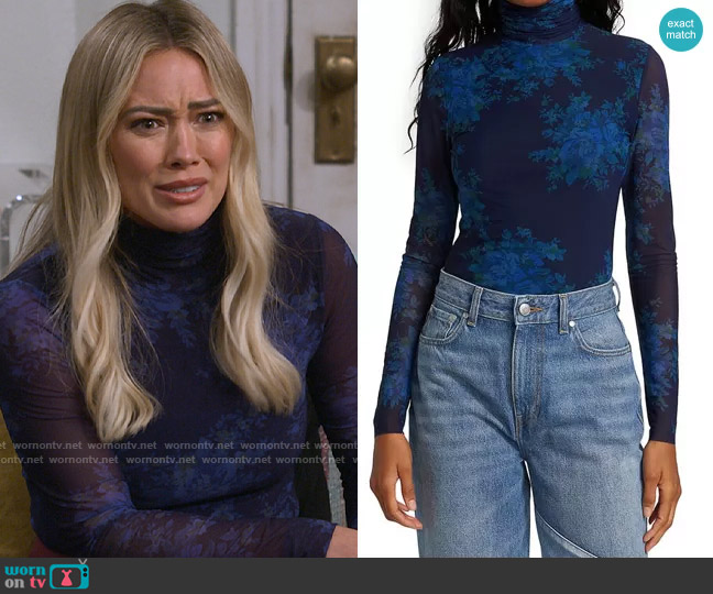 Ganni Floral Mesh Turtleneck Top worn by Sophie (Hilary Duff) on How I Met Your Father