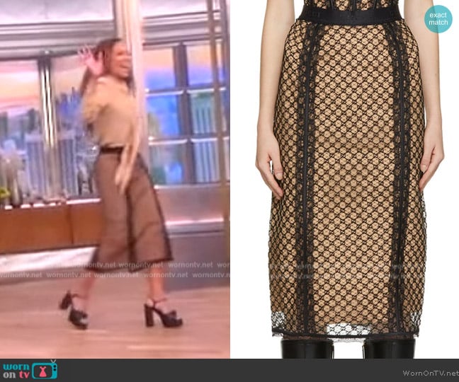 Gucci Black & Beige GG Net Mid-Length Skirt worn by Sunny Hostin on The View