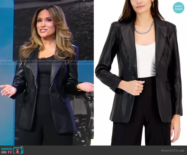 INC International Concepts Faux Leather Single-Breasted Blazer worn by Rhiannon Ally on Good Morning America