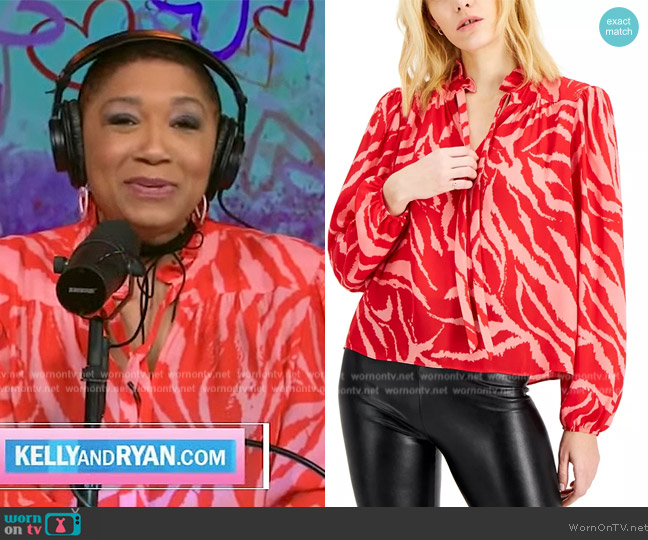 INC International Concepts Printed Tie-Neck Top worn by Deja Vu on Live with Kelly and Mark