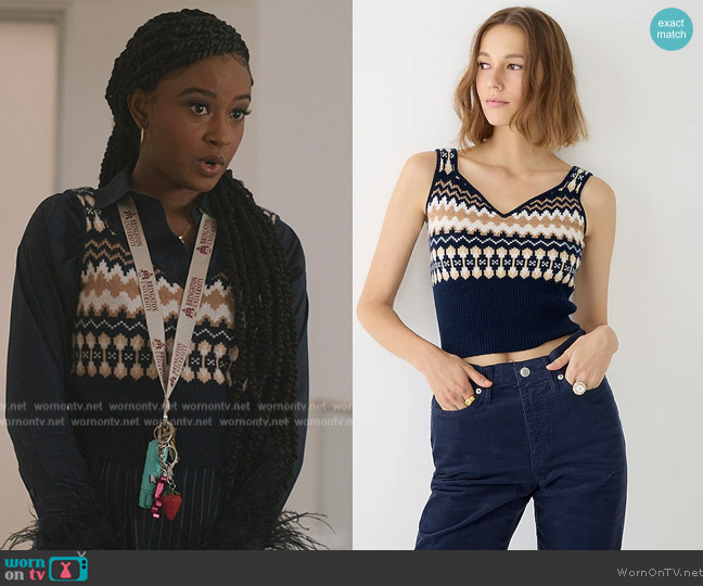  Cashmere Fair Isle tank top jby J. Crew worn by (Iyana Halley) on All American Homecoming