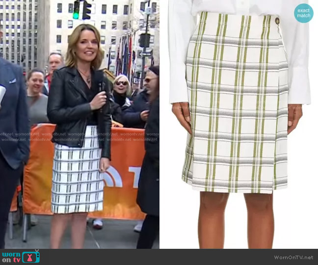 Victoria Beckham Jacquard Check Wrap Skirt worn by Savannah Guthrie on Today