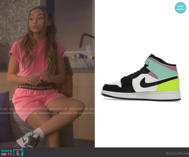 Mid Pastel Black Toe High Tops by Jordan worn by Kiela (Daniella Perkins) on Grown-ish