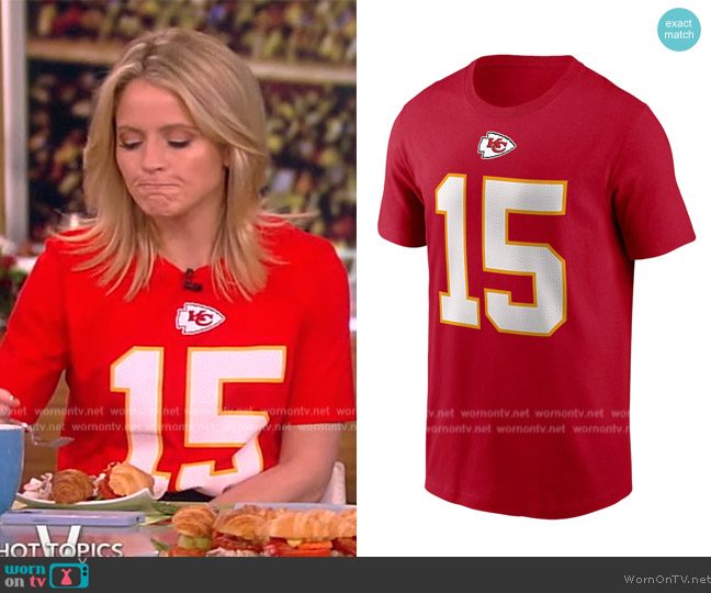 NFL Merch Kansas City Chiefs Patrick Mahomes Nike Red Name & Number T-Shirt worn by Sara Haines on The View