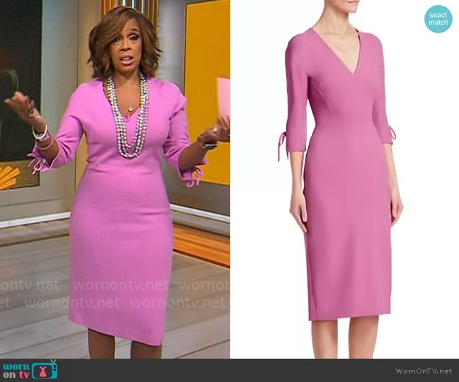 Lela Rose Stretch-wool Bow-sleeve Sheath Dress In Orchid worn by Gayle King on CBS Mornings