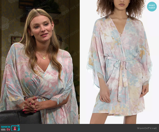 Midnight Bakery Nikki Sunrise Floral Wrapper worn by Alice Caroline Horton (Lindsay Arnold) on Days of our Lives