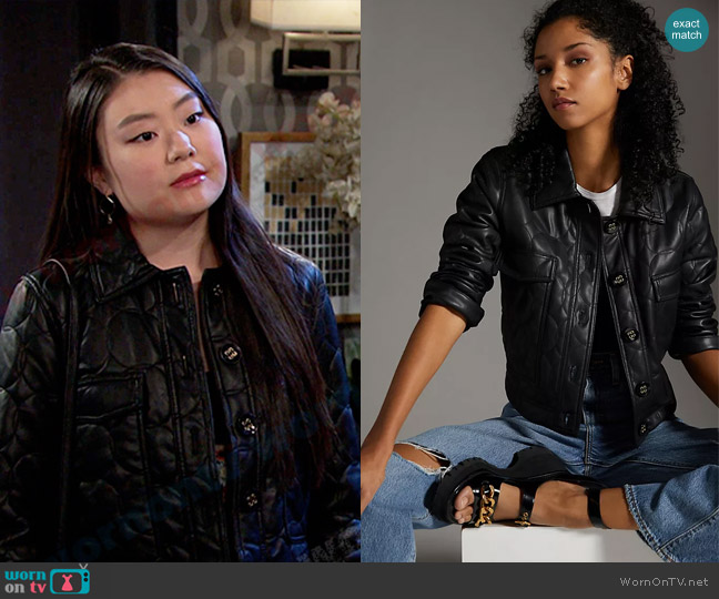 Maeve Faux Leather Jacket worn by Wendy Shin (Victoria Grace) on Days of our Lives
