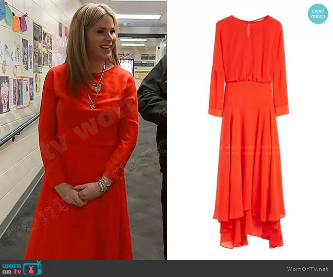 Maje Long Loose Dress in Red worn by Jenna Bush Hager on Today