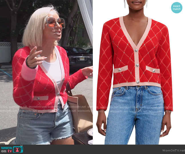 Maje Marguerity Two-Tone Knit Cardigan worn by Margaret Josephs on The Real Housewives of New Jersey