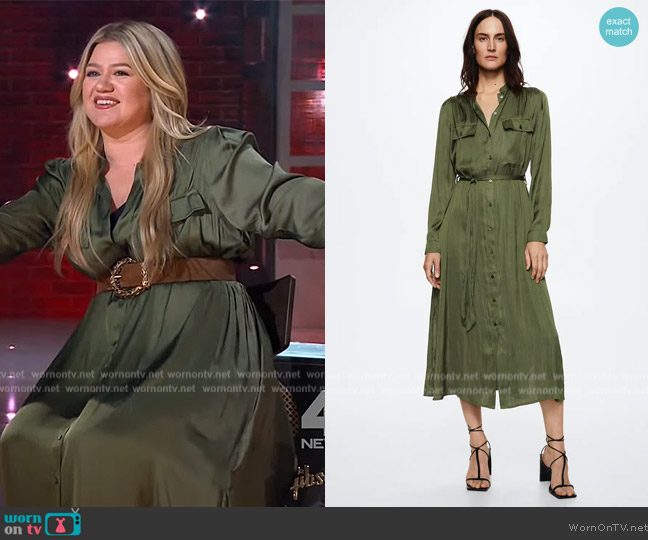 Mango Satin Shirt Dress worn by Kelly Clarkson on The Kelly Clarkson Show