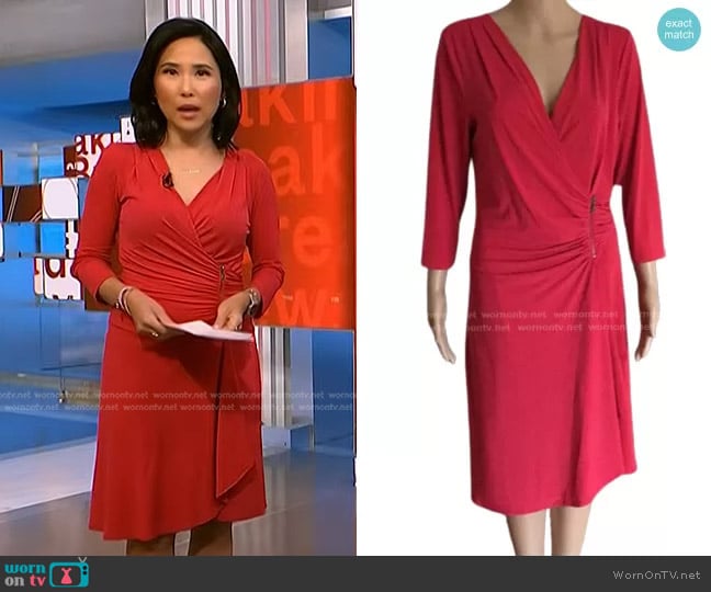 Max & Cleo Zip-Waist Jersey Dress in Bright Red worn by Vicky Nguyen on NBC News Daily