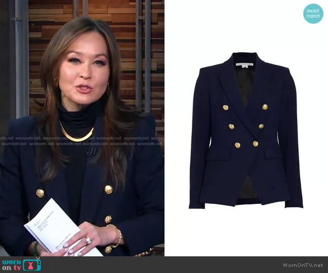 Veronica Beard Miller Dickey Jacket in Navy With Gold Buttons worn by Eva Pilgrim on Good Morning America