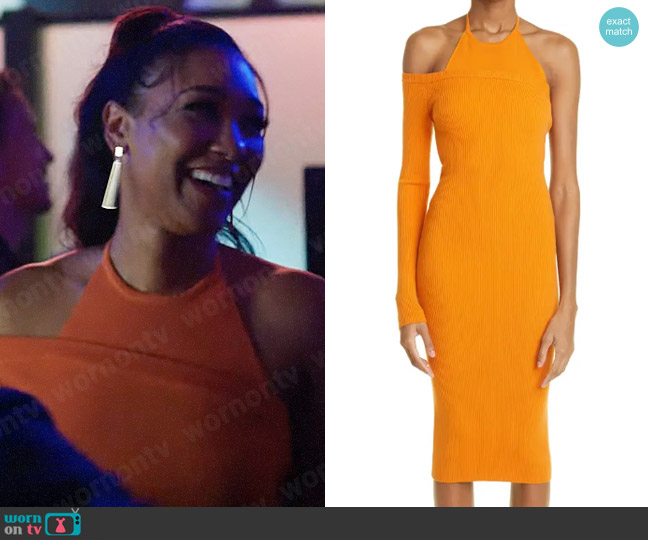 Monse Ribbed One Sleeve Merino Wool Blend Sweater Dress worn by Iris West (Candice Patton) on The Flash
